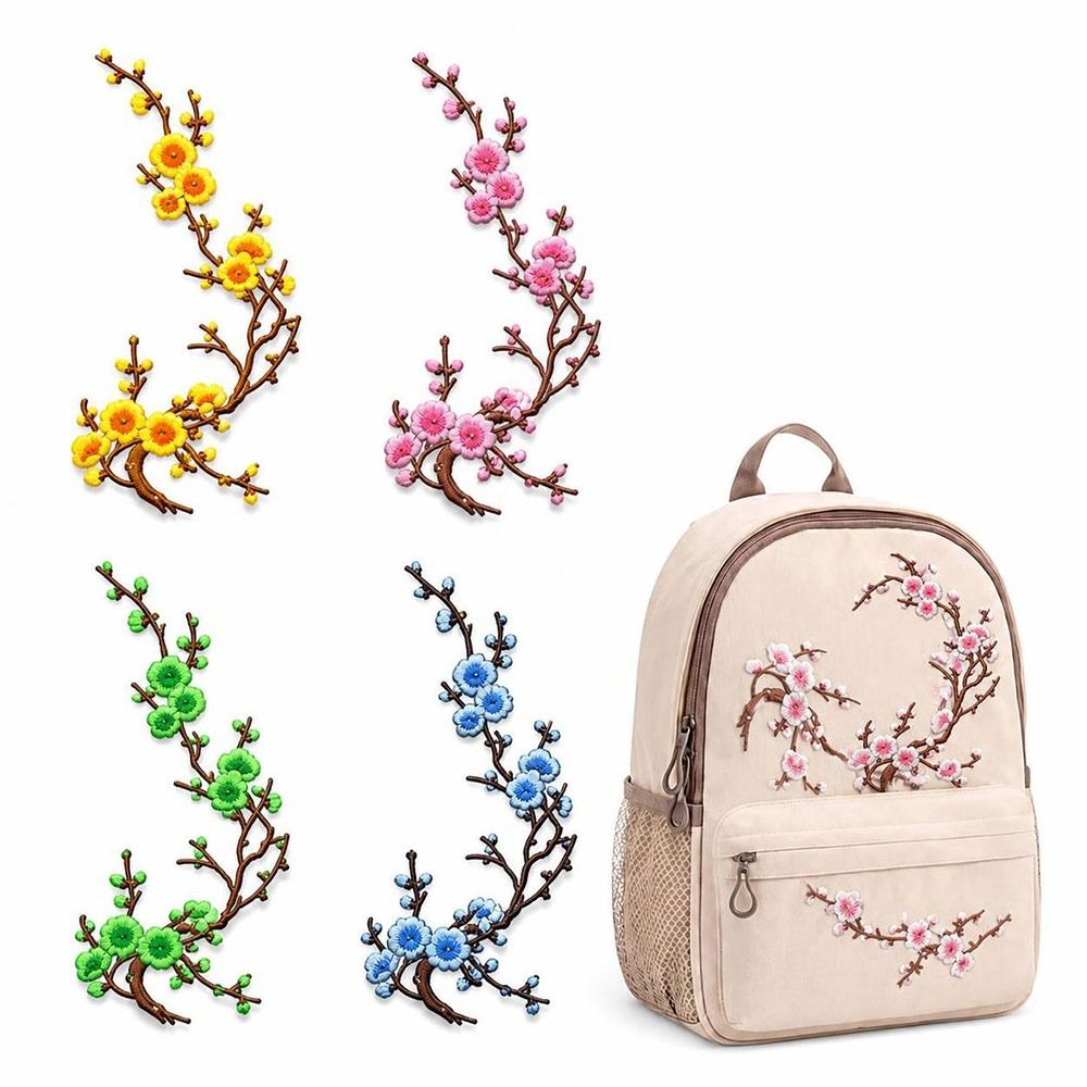 Sewing Textiles - DIY桜のアイロン接着パッチ アイロン＆縫い付け ホットメルト接着剤 桜の枝 刺繍アップリケ