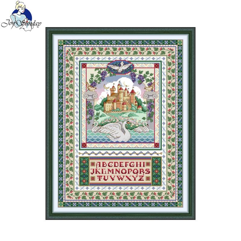 Textile Sewing Patterns - Joy-クロスステッチ刺embroideryキット、swan Castle hdパターンプリント、aidaファブリック、16カラット、14カラット、11ct、アートクラフト、DIY、新品