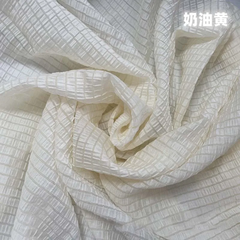Is Sewing A Textile Craft - クリームイエローの市松模様の生地、柔らかく通気性のあるテキスタイル、夏の服装の縫製、DIY衣料品、クラフト、室内装飾、家の装飾素材