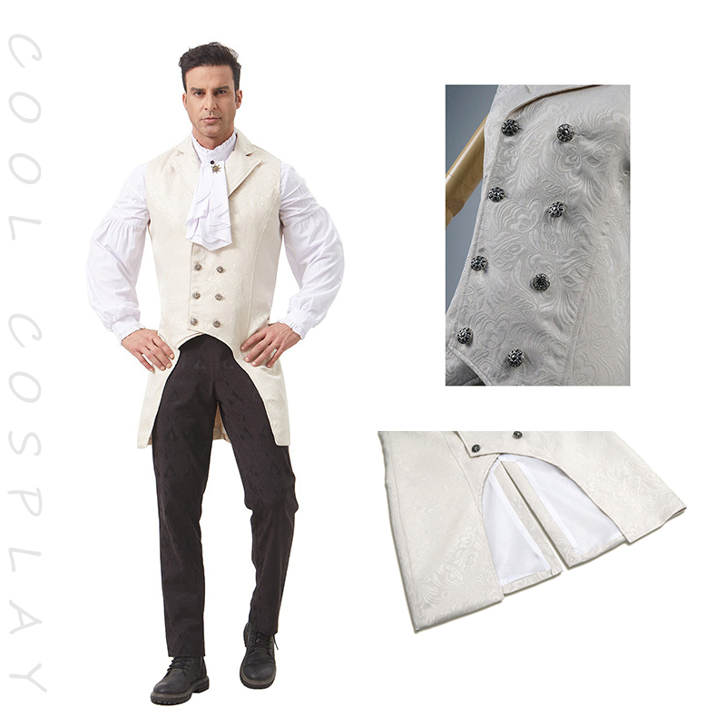 Sewing Vest - 中世ルネッサンス燕尾服メンズベストヴィンテージジャカードビクトリア朝ゴシックチョッキ高貴な燕尾服トップス男性コスプレ衣装