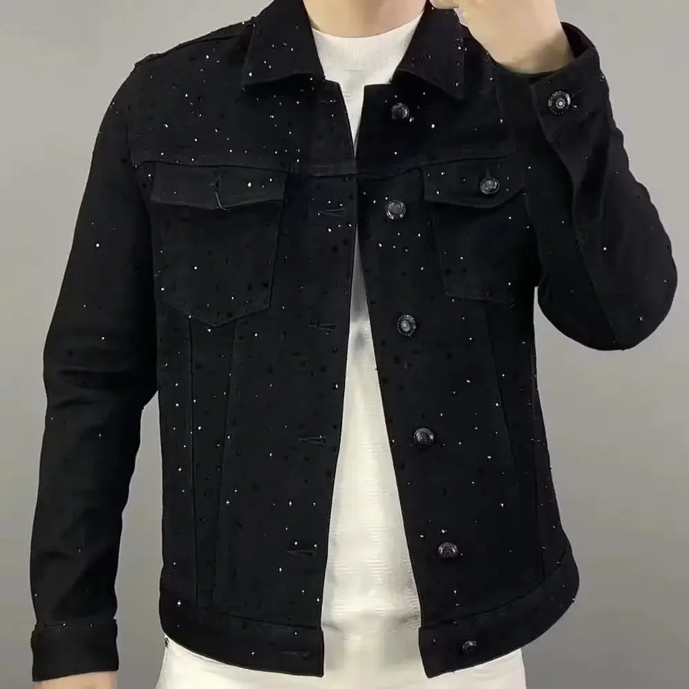 Sewing Jackets - メンズデニムジャケット,スリム,ショート,カジュアル,ブラック,ダイヤモンド,ルーズ,シックでエレガント,日本,ロックzl459,低コスト