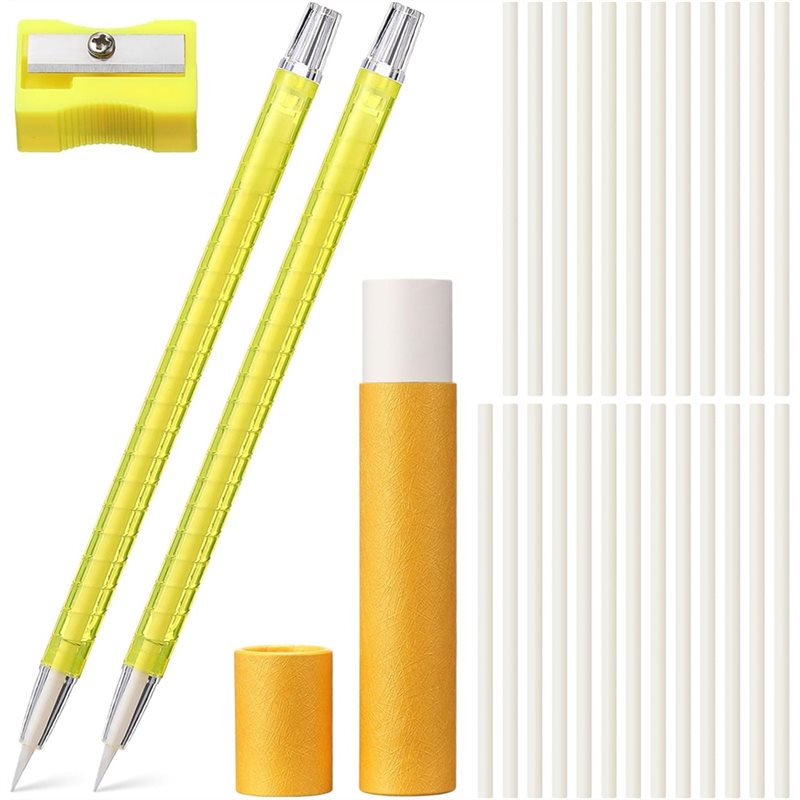 Tailor Chalk Marker - 白い詰め替え式ファブリックマーカーと裁縫用チョークペンシルの詰め替えセット（様々な生地パターン用）