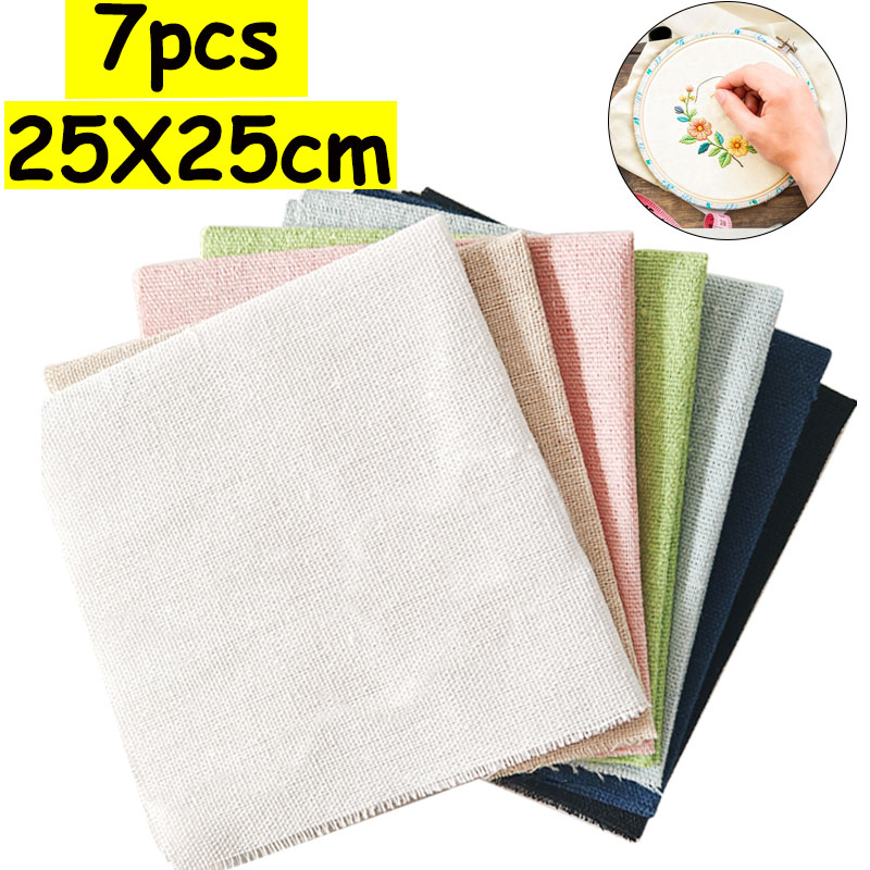 Is Sewing Textile Art - 25×25cmのリネン生地7点セット、天然リネン正方形生地、手縫い、アートペイント、刺繍、パッチワーク作品に最適