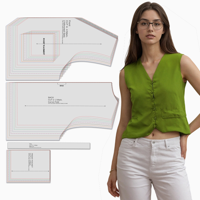 Textile Sewing Patterns - 8サイズ（XXS-XXXL）の女性用ベストの縫製パターン、女性用衣類の初心者向け縫製キット