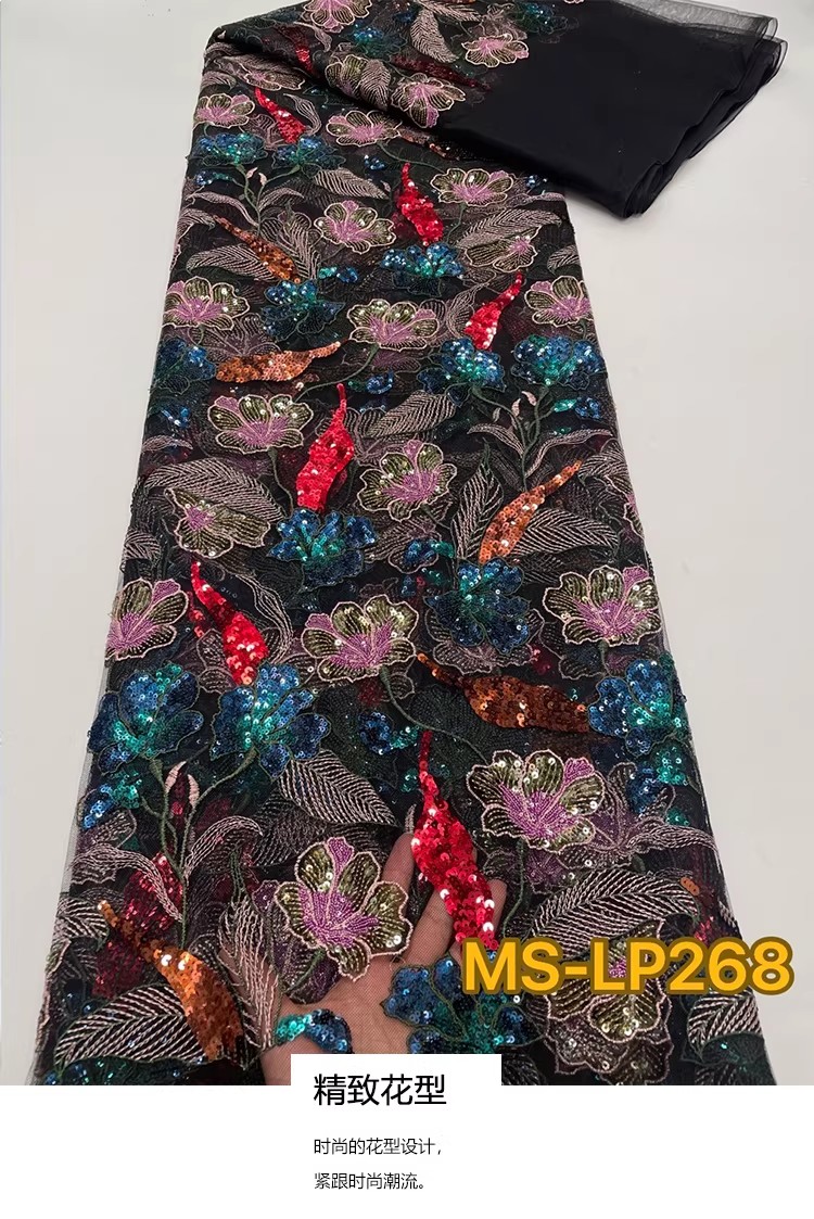 Sewing Garments - 1ヤード高級ダブルカラービーズフラワーシークイン刺繍テラドレスチャイナドレスDIY縫製生地新作ソフトメッシュ生地