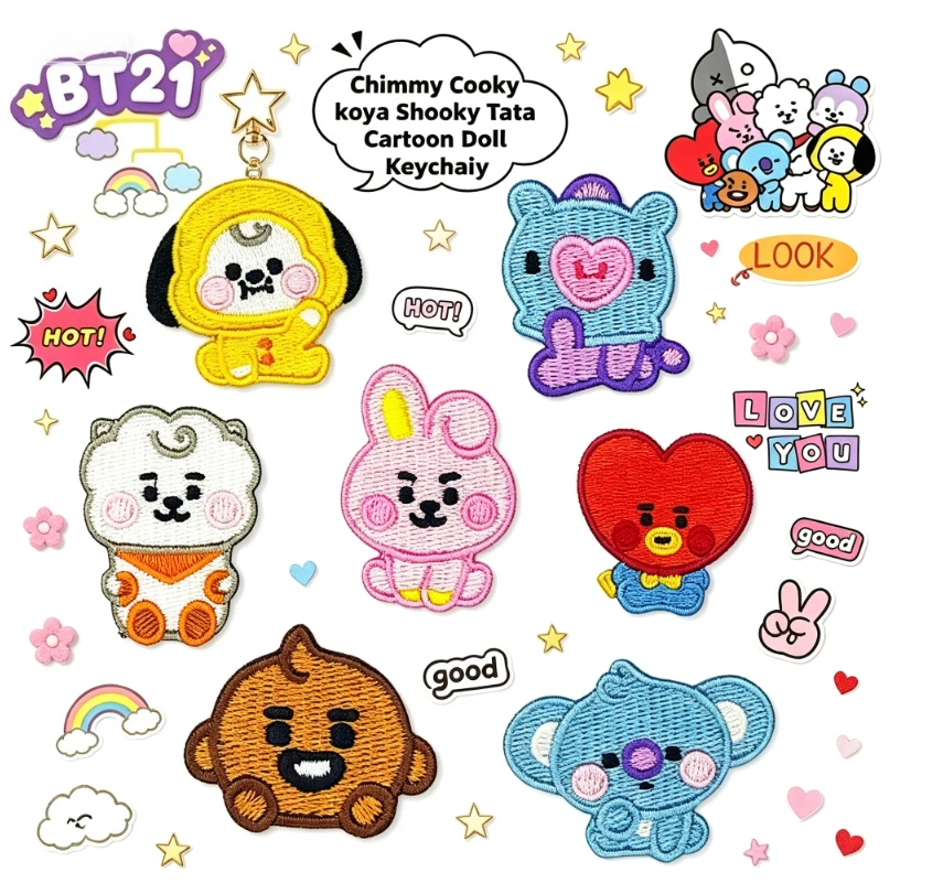 Iron On Patch - LINE FRIENDS BT21 全キャラクター刺繍入り粘着パッチ、DIYの衣類、靴、バックパック、帽子用の漫画アイロン接着パッチ