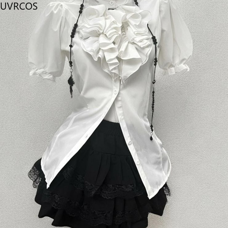Y2k 美的ロリータスタイル甘い 3 点セット女性フリルパフ - Sewing Vest のレビューと価格