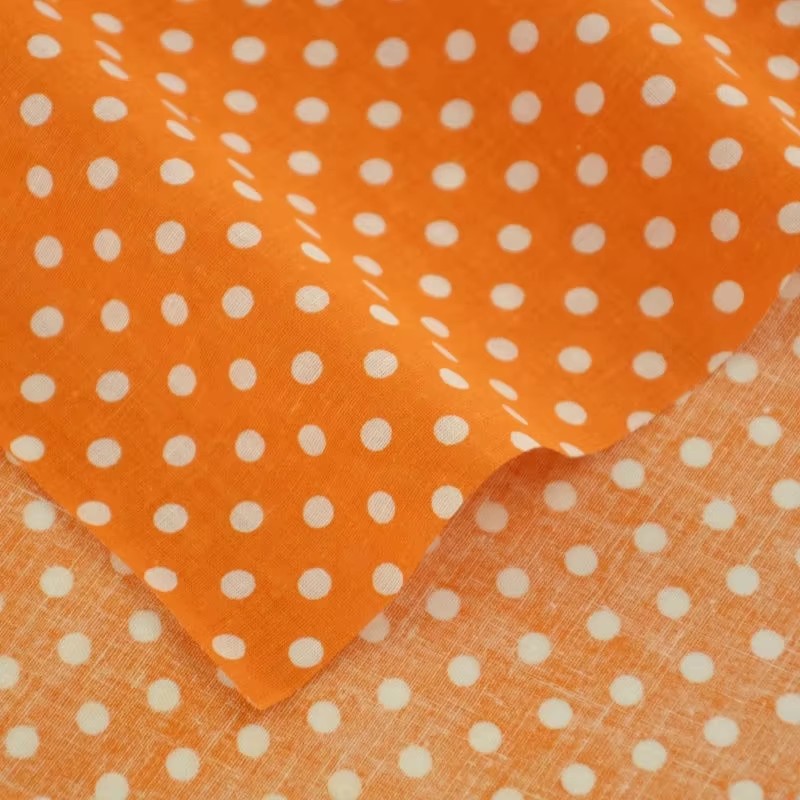 白いオレンジの水玉模様の綿生地,パッチワーク,ホームテキスタ - Sewing Textiles のレビューと価格