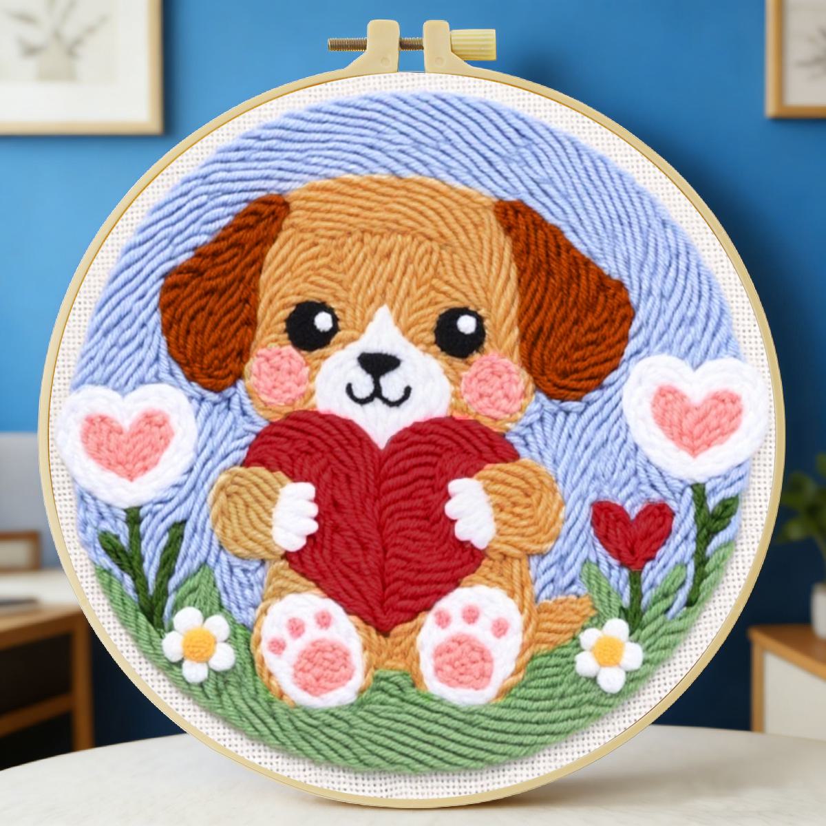 20X20CM/7.87インチ犬柄パンチニードル刺繍セットキ - Is Sewing Textile Art のレビューと価格