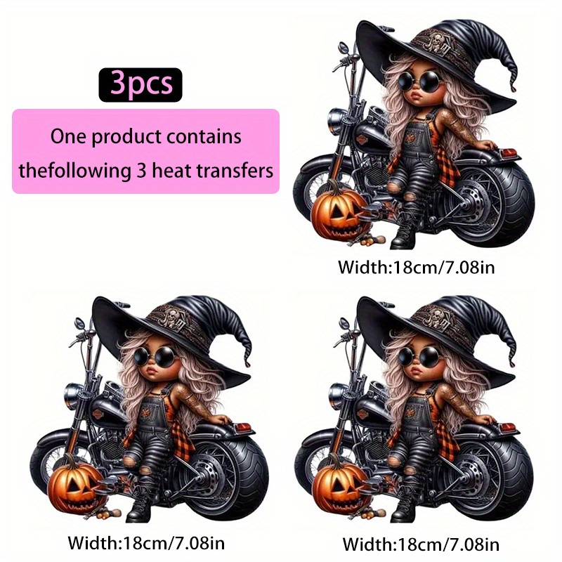 魔女とバイクのハロウィンアイロン接着パッチ – カラフルな洗 - Iron On Patch のレビューと価格