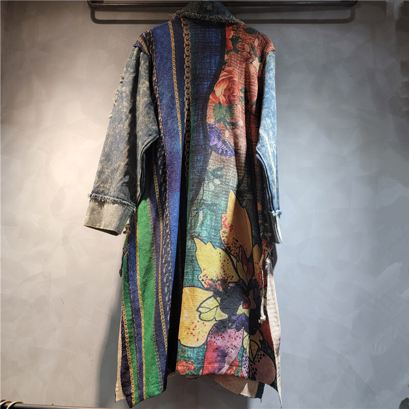 WTHT-女性用ストライプデニムロングコート,シングルブレス - Sewing Jackets のレビューと価格