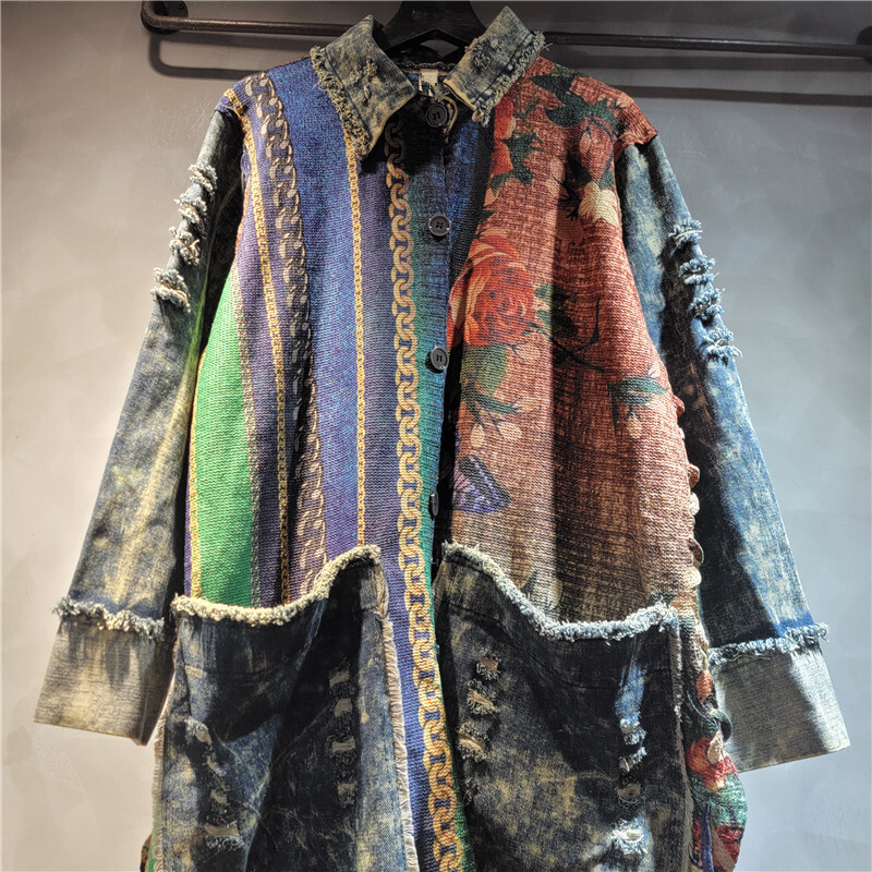 WTHT-女性用ストライプデニムロングコート,シングルブレス - Sewing Jackets のレビューと価格