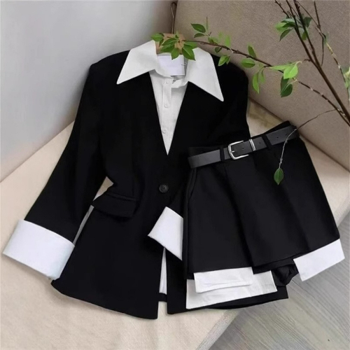 女性ツーピーススカートセットパッチワークブレザーボタン長袖ジ - Sewing Jackets のレビューと価格