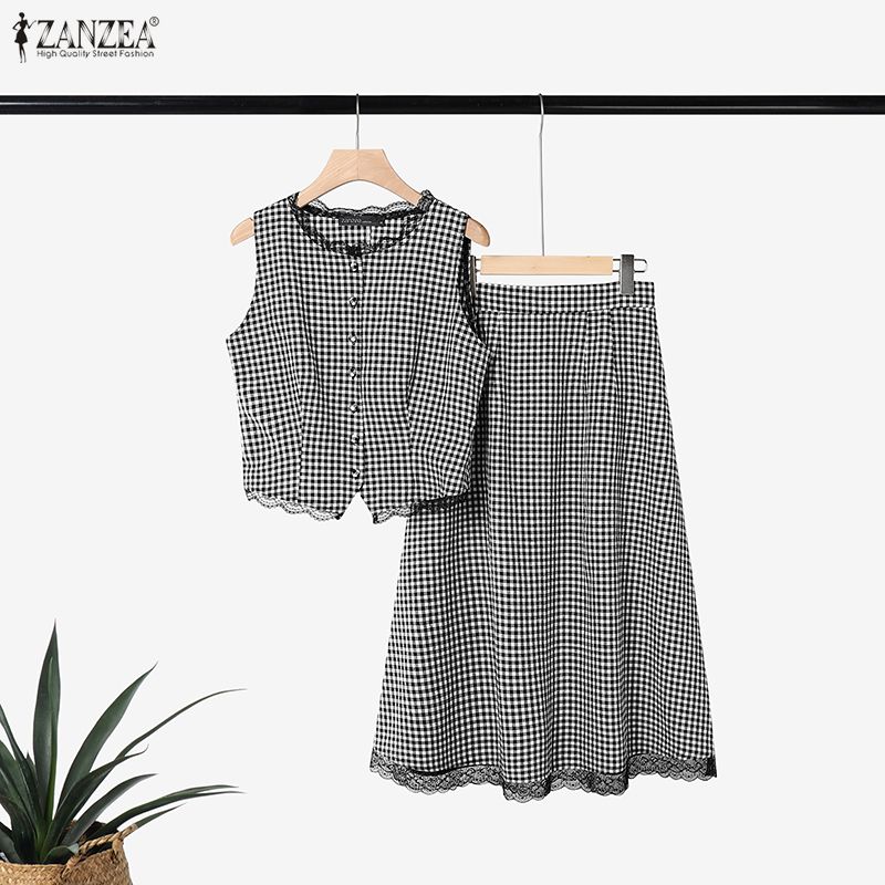 エレガントな女性 2 ピースセット ZANZEA 夏ノースリ - Sewing Vest のレビューと価格
