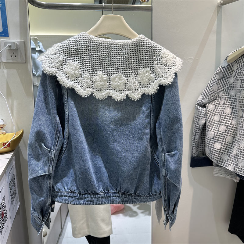 女性春秋の新韓国スタイルデニムジャケット人形襟レースパッチワ - Sewing Jackets のレビューと価格