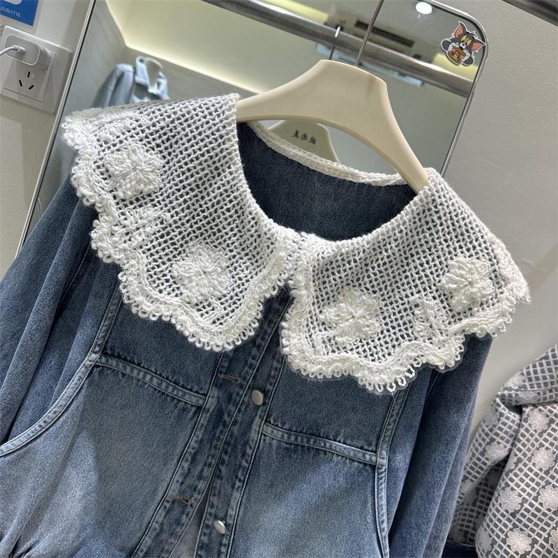 女性春秋の新韓国スタイルデニムジャケット人形襟レースパッチワ - Sewing Jackets のレビューと価格