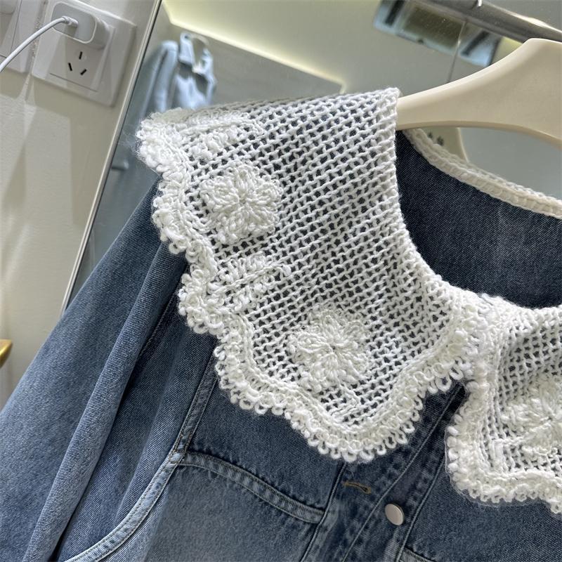 女性春秋の新韓国スタイルデニムジャケット人形襟レースパッチワ - Sewing Jackets のレビューと価格