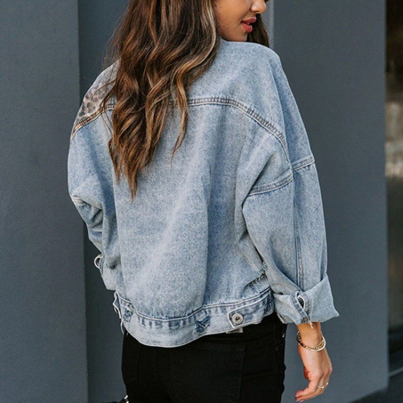 ヒョウステッチデニムジャケット女性コートファッション女性アウ - Sewing Jackets のレビューと価格