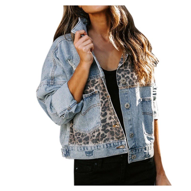 ヒョウステッチデニムジャケット女性コートファッション女性アウ - Sewing Jackets のレビューと価格