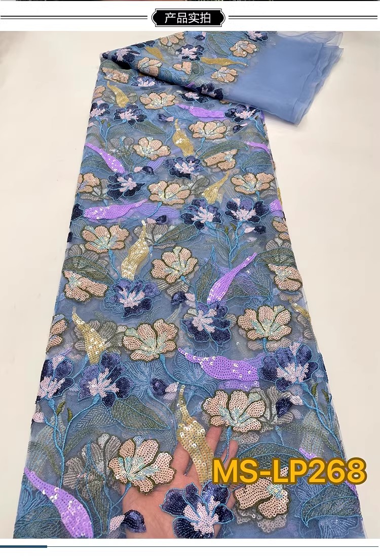 1ヤード高級ダブルカラービーズフラワーシークイン刺繍テラドレ - Sewing Garments のレビューと価格