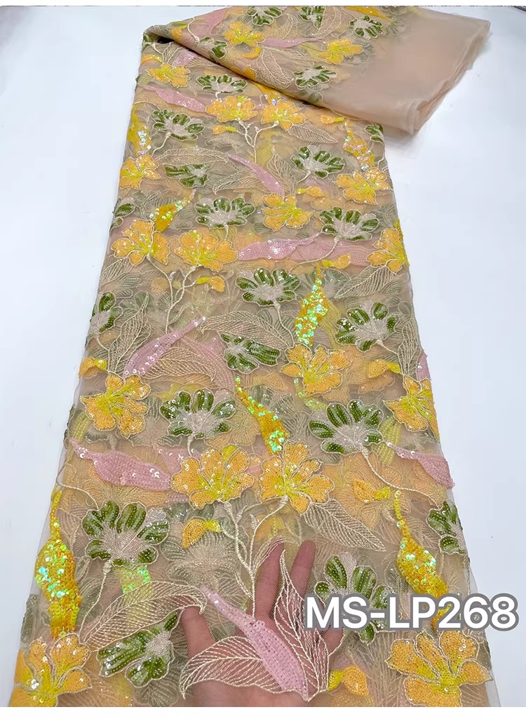 1ヤード高級ダブルカラービーズフラワーシークイン刺繍テラドレ - Sewing Garments のレビューと価格