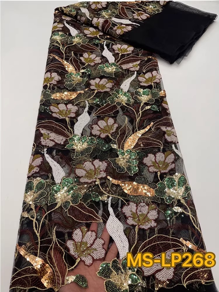 1ヤード高級ダブルカラービーズフラワーシークイン刺繍テラドレ - Sewing Garments のレビューと価格