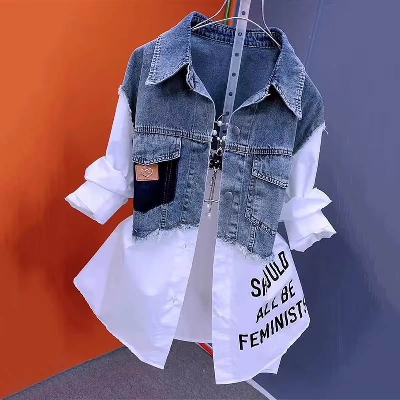 韓国ストライプデニムジャケット,女性用,気質コート,センシン - Sewing Jackets のレビューと価格